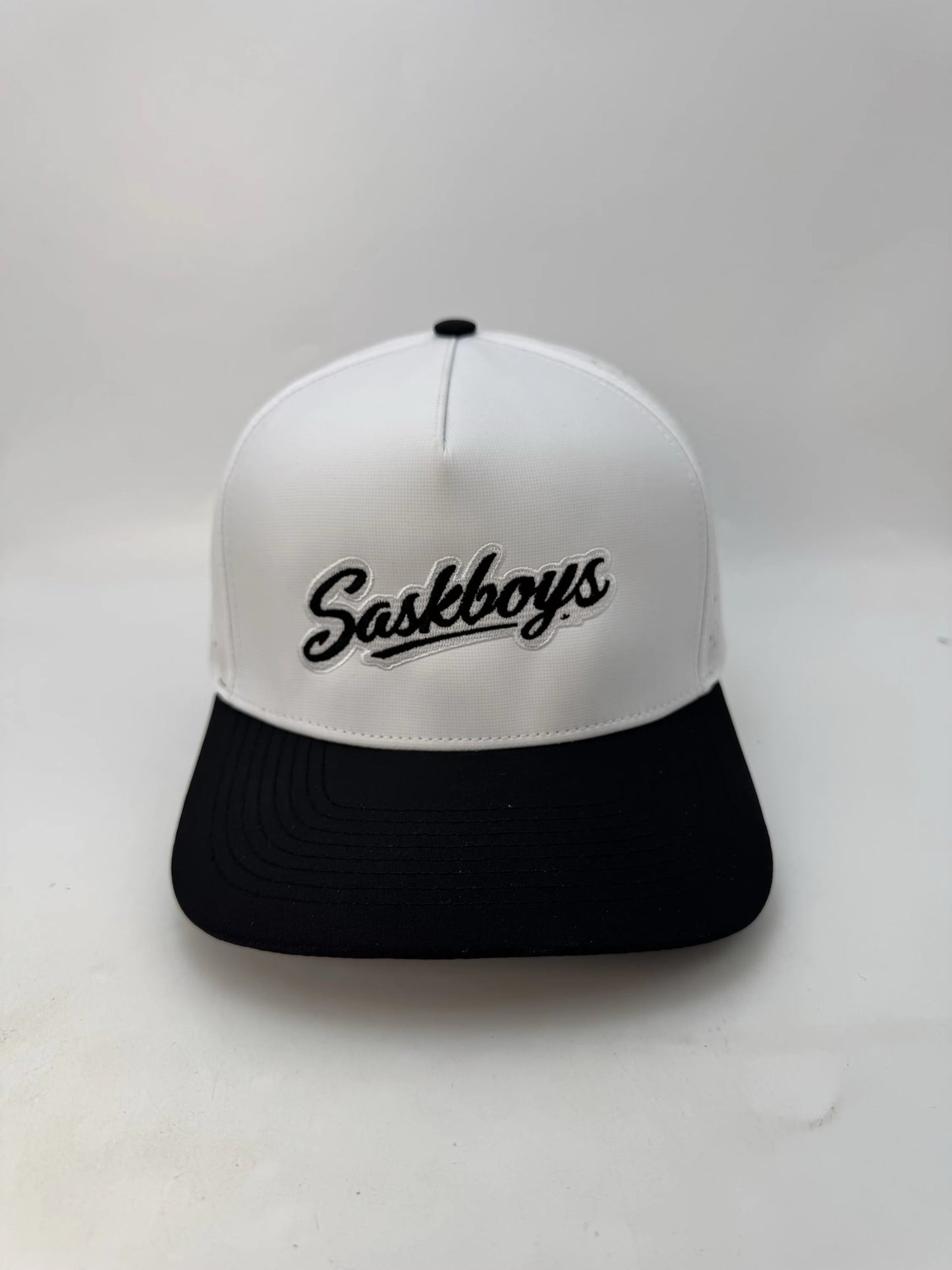 White/Black Snapback 5 Panel Performance Droplet Hats