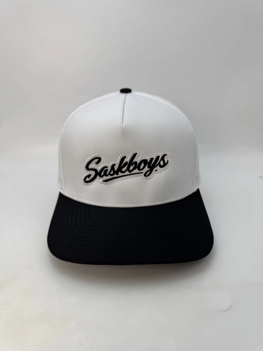 White/Black Snapback 5 Panel Performance Droplet Hats