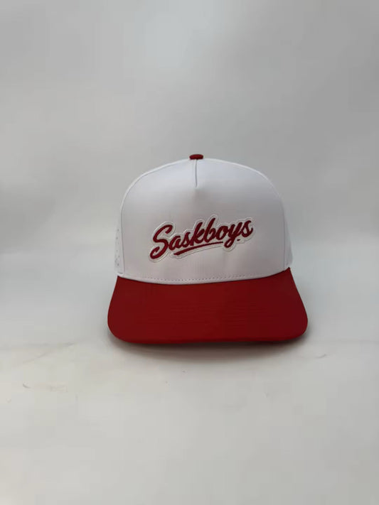 Red/White Snapback 5 Panel Performance Droplet Hats