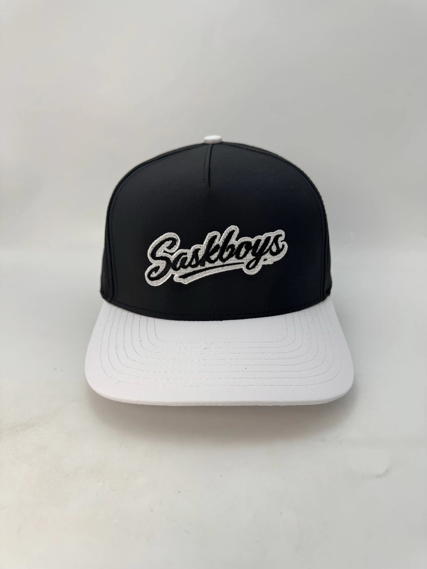 Black/White Snapback 5 Panel Performance Droplet Hats